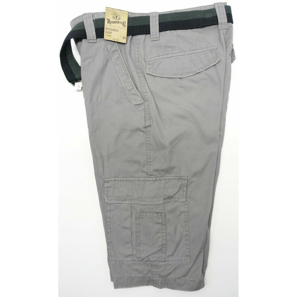 Roebuck Co Messenger Cargo Shorts Men 30 Belted Lightly Distressed Gray